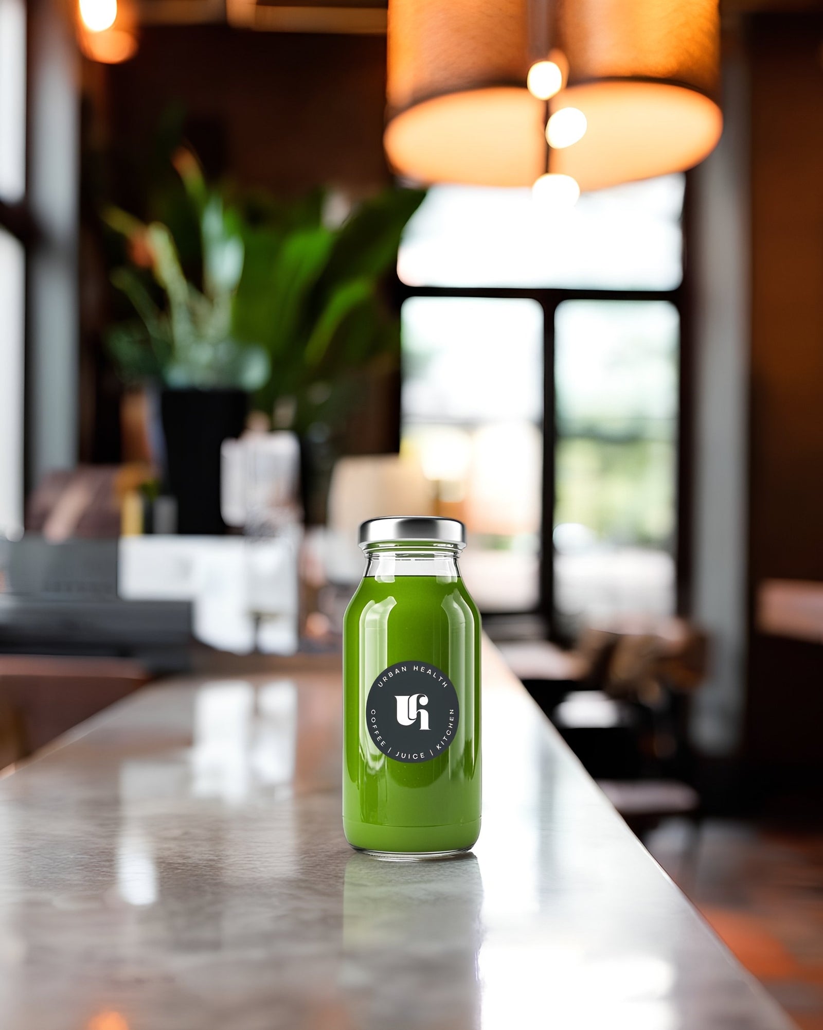 Urban Health juice on the cafe counter in Ranelagh