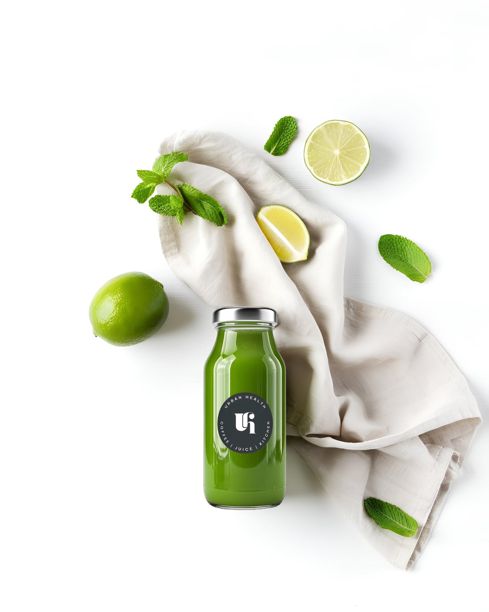 Urban Health cold-pressed green juice with lime and mint